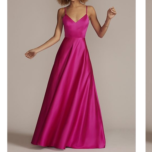 satin spaghetti strap a-line prom dress - Picture 1 of 4